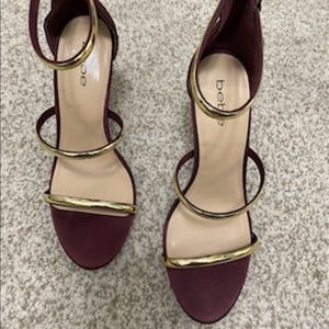 Bebe Burgundy and 3 Gold Strap heels